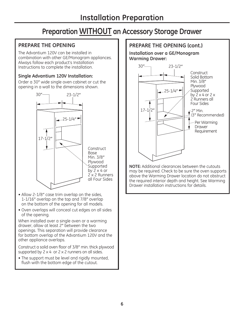 Without, Installation preparation preparation, An accessory storage drawer | GE PSB9120DFBB User Manual | Page 6 / 40