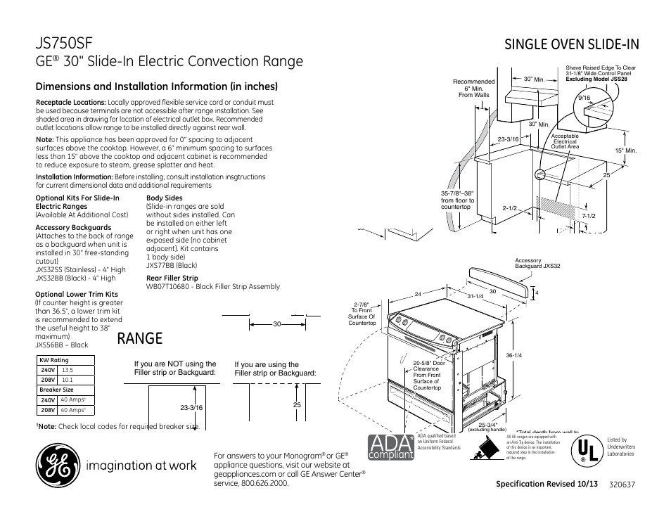 GE JS750SFSS User Manual | 2 pages