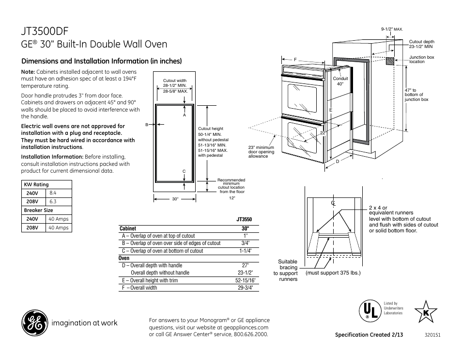 GE JT3500DFBB User Manual | 2 pages