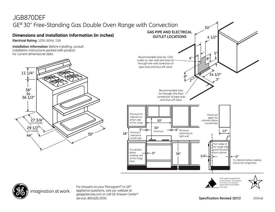 GE JGB870DEFWW User Manual | 2 pages