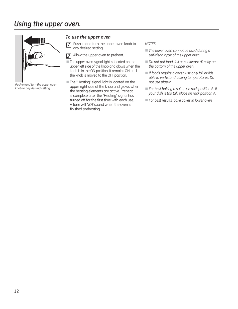 To use the upper oven, Using the upper oven | GE CGS990SETSS User Manual | Page 12 / 114