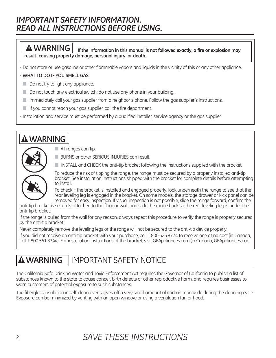 A warning important safety notice, Save these instructions, Awarning | A warning | GE CGS990SETSS User Manual | Page 2 / 114