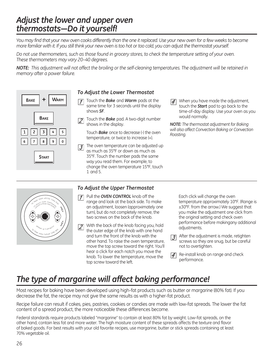To adjust the lower thermostat, To adjust the upper thermostat | GE CGS990SETSS User Manual | Page 26 / 114