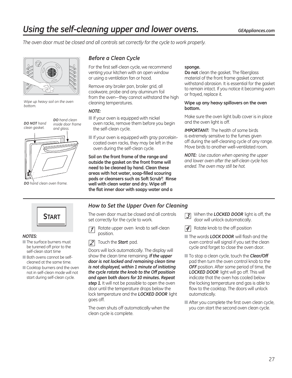 Using the self-cleaning upper and lower ovens, Before a clean cycle | GE CGS990SETSS User Manual | Page 27 / 114