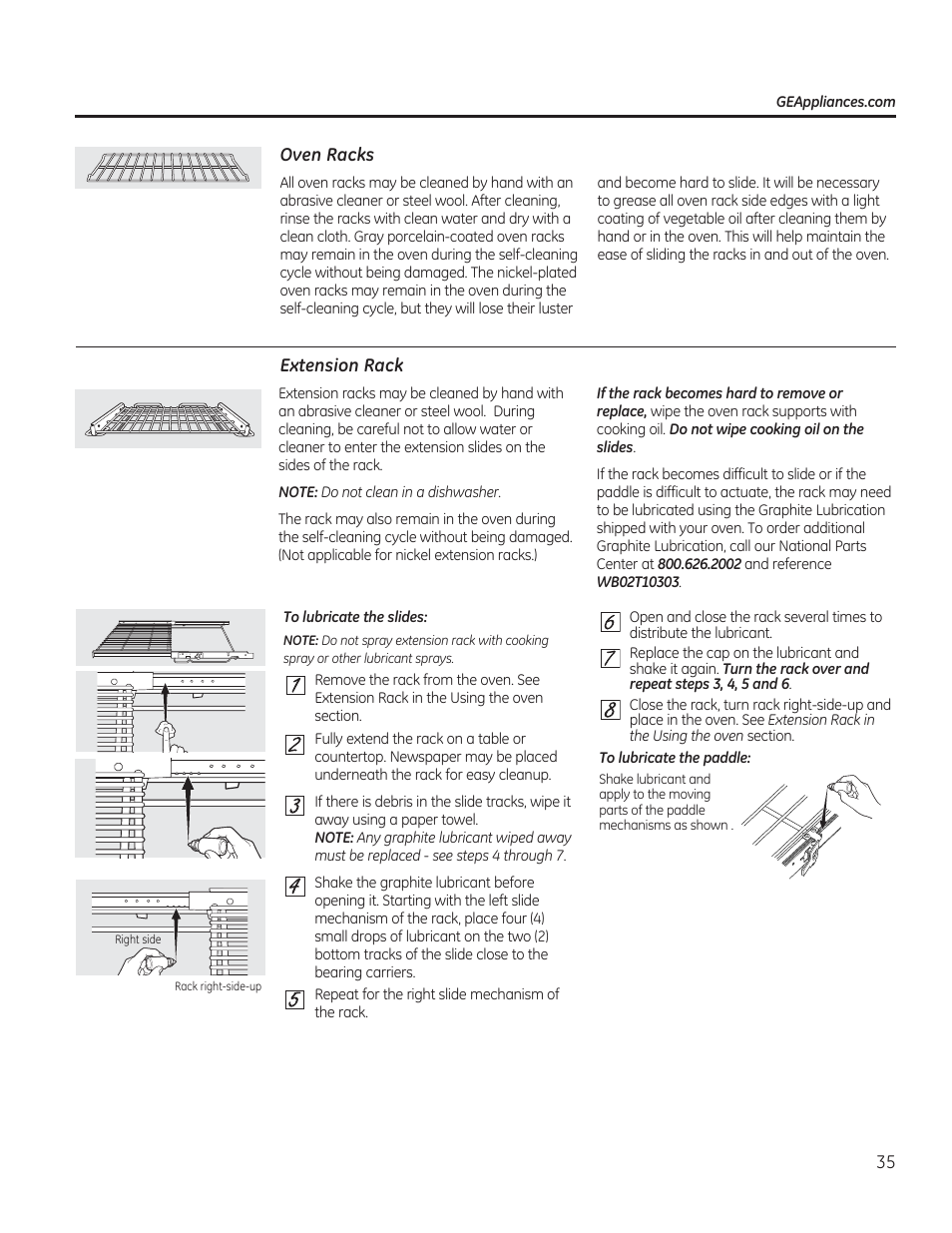 Oven racks, Extension rack | GE CGS990SETSS User Manual | Page 35 / 114