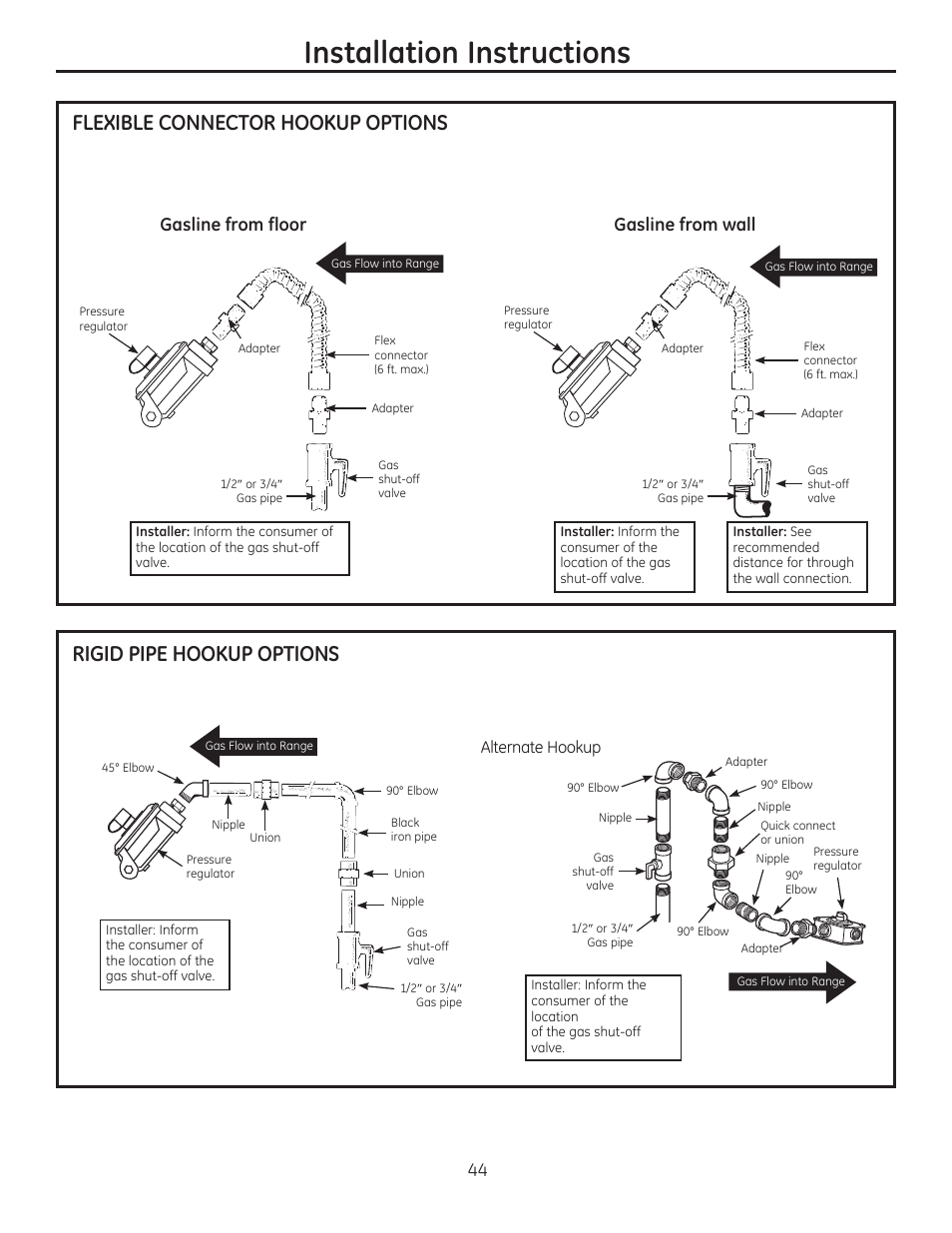 Installation instructions | GE CGS990SETSS User Manual | Page 44 / 114