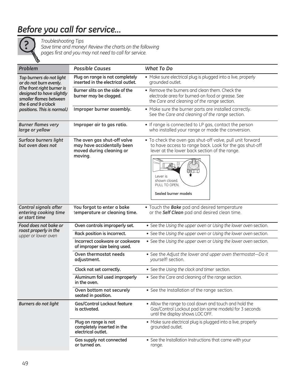 Before you call for service | GE CGS990SETSS User Manual | Page 49 / 114