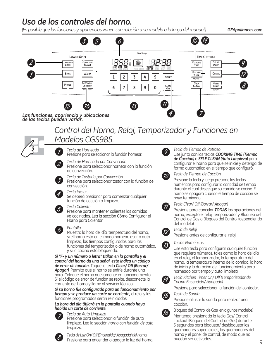 Uso de los controles del horno | GE CGS990SETSS User Manual | Page 65 / 114
