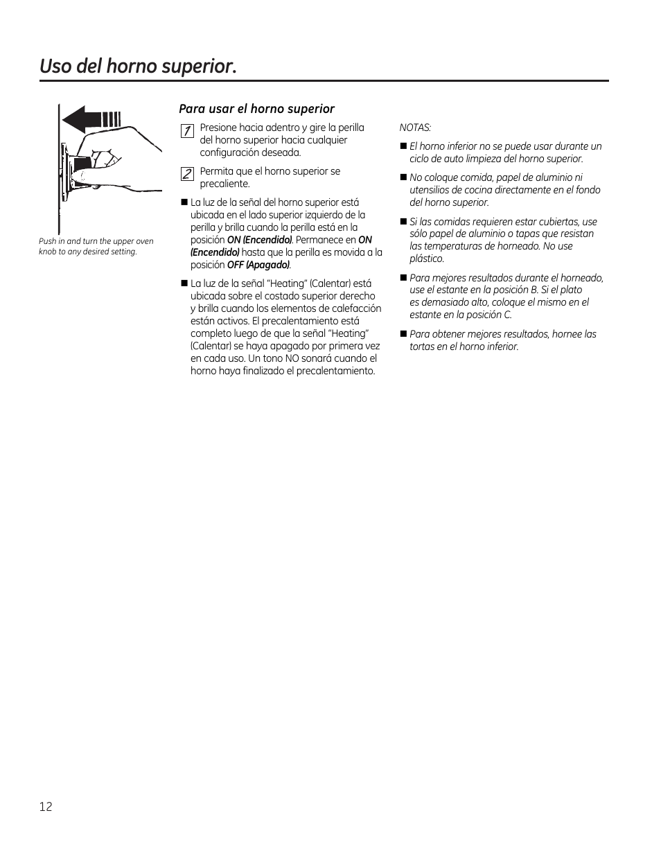Uso del horno superior, Para usar el horno superior | GE CGS990SETSS User Manual | Page 68 / 114