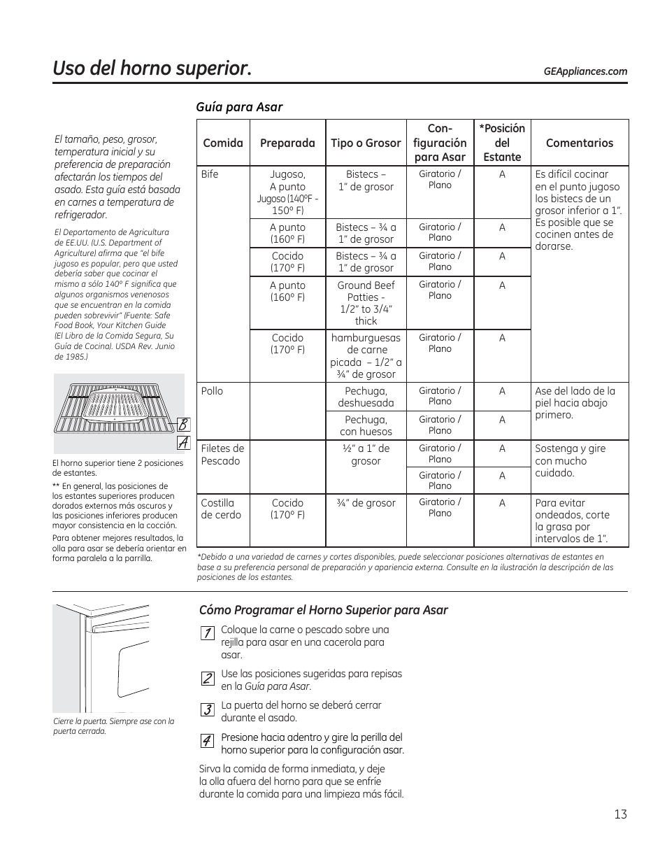 Guía para asar, Cómo programar el horno superior para asar, Uso del horno superior | GE CGS990SETSS User Manual | Page 69 / 114