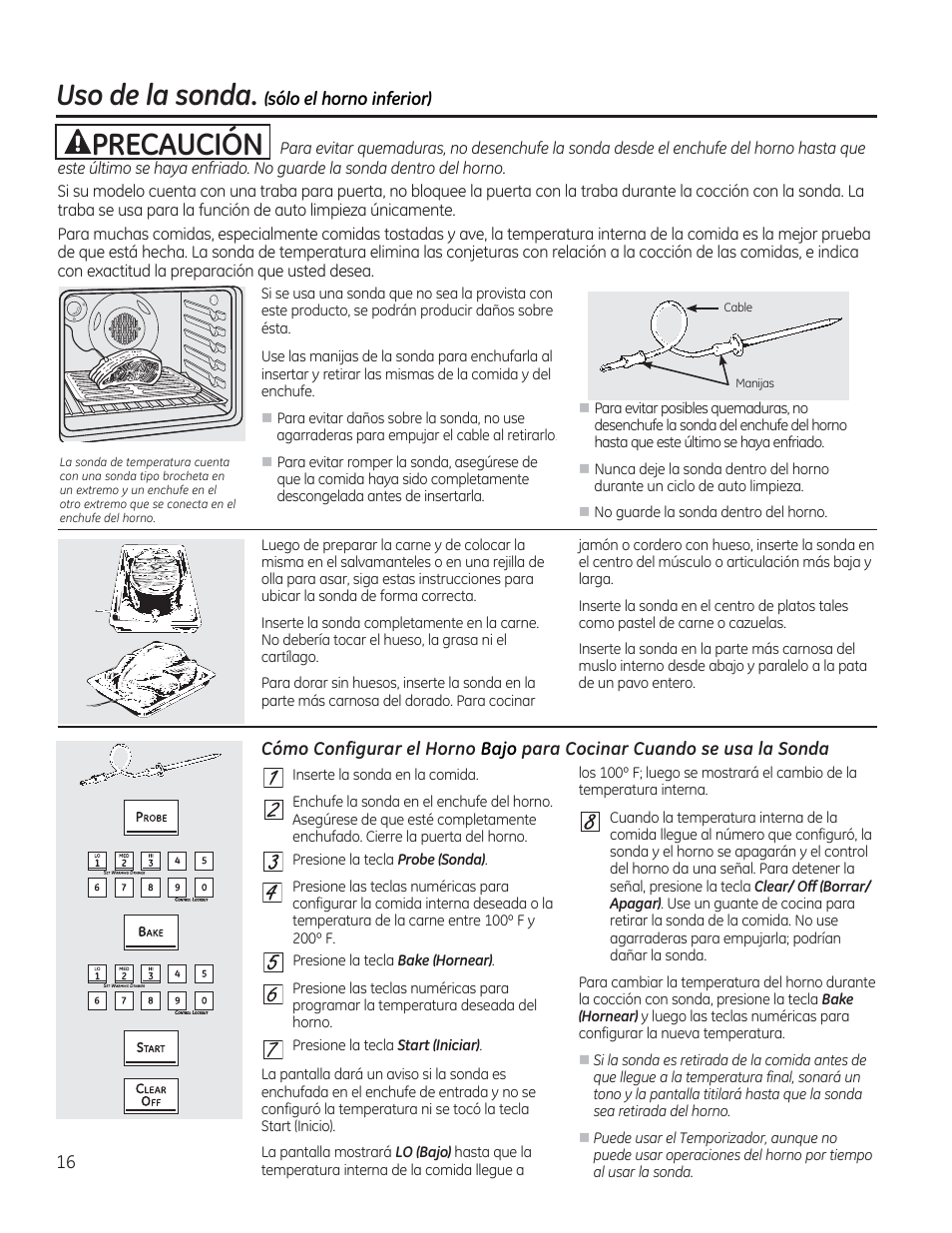 Uso de la sonda. (sólo el horno inferior), Uso de la sonda | GE CGS990SETSS User Manual | Page 72 / 114