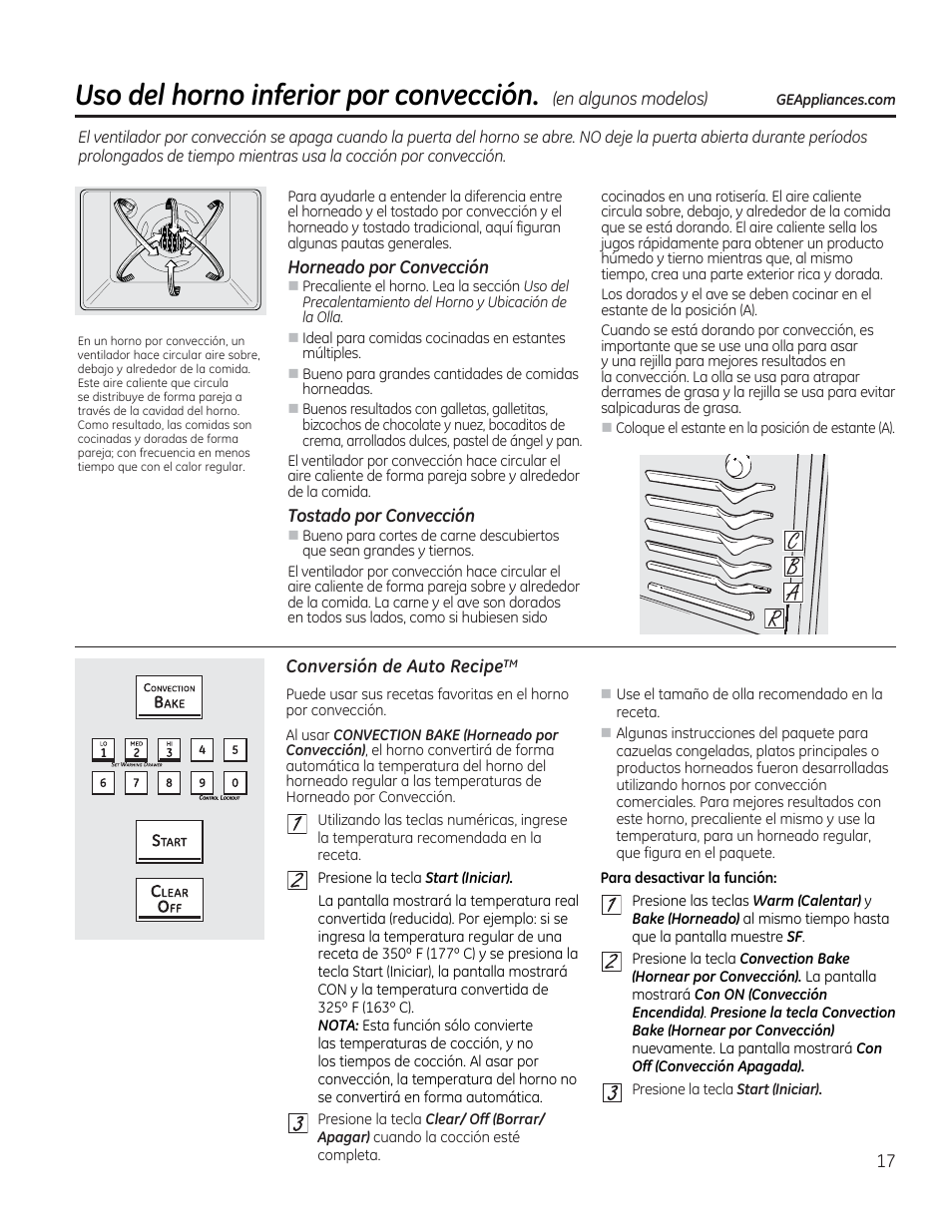 Horneado por convección, Tostado por convección, Conversión de auto recipe | Uso del horno inferior por convección | GE CGS990SETSS User Manual | Page 73 / 114