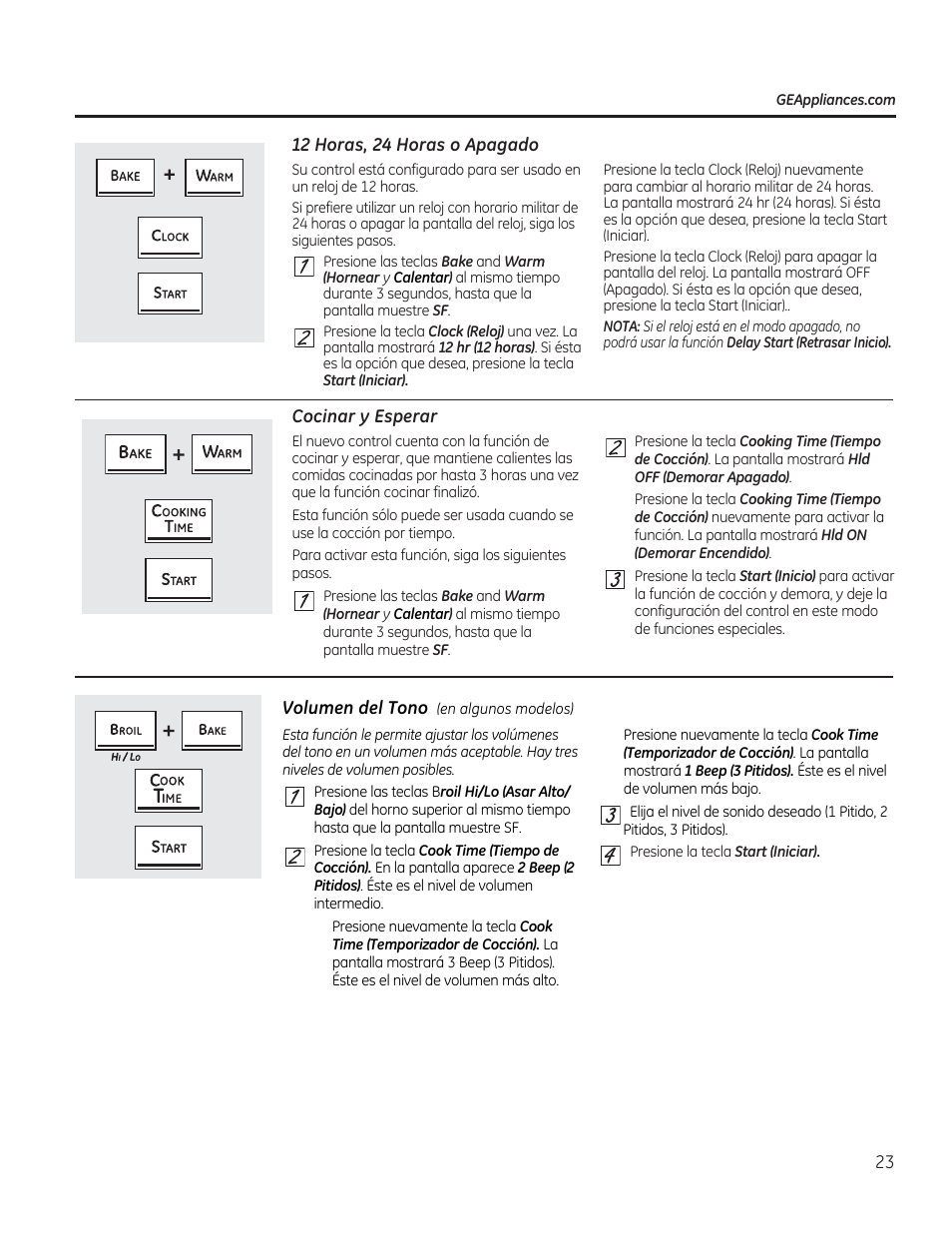 12 horas, 24 horas o apagado, Cocinar y esperar | GE CGS990SETSS User Manual | Page 79 / 114