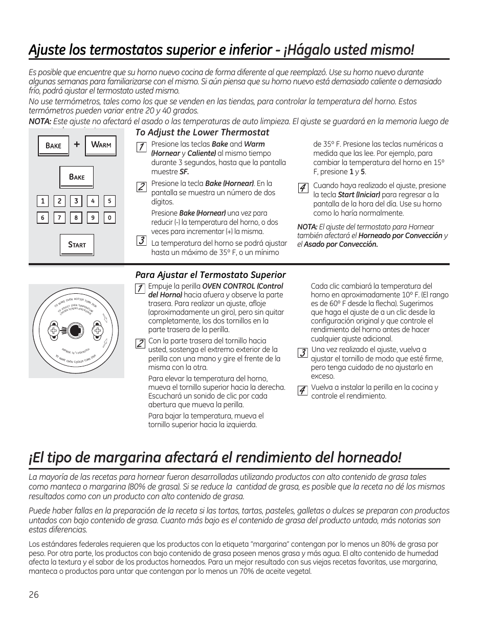 To adjust the lower thermostat, Para ajustar el termostato superior, Ajuste los termostatos superior e inferior | Hágalo usted mismo | GE CGS990SETSS User Manual | Page 82 / 114