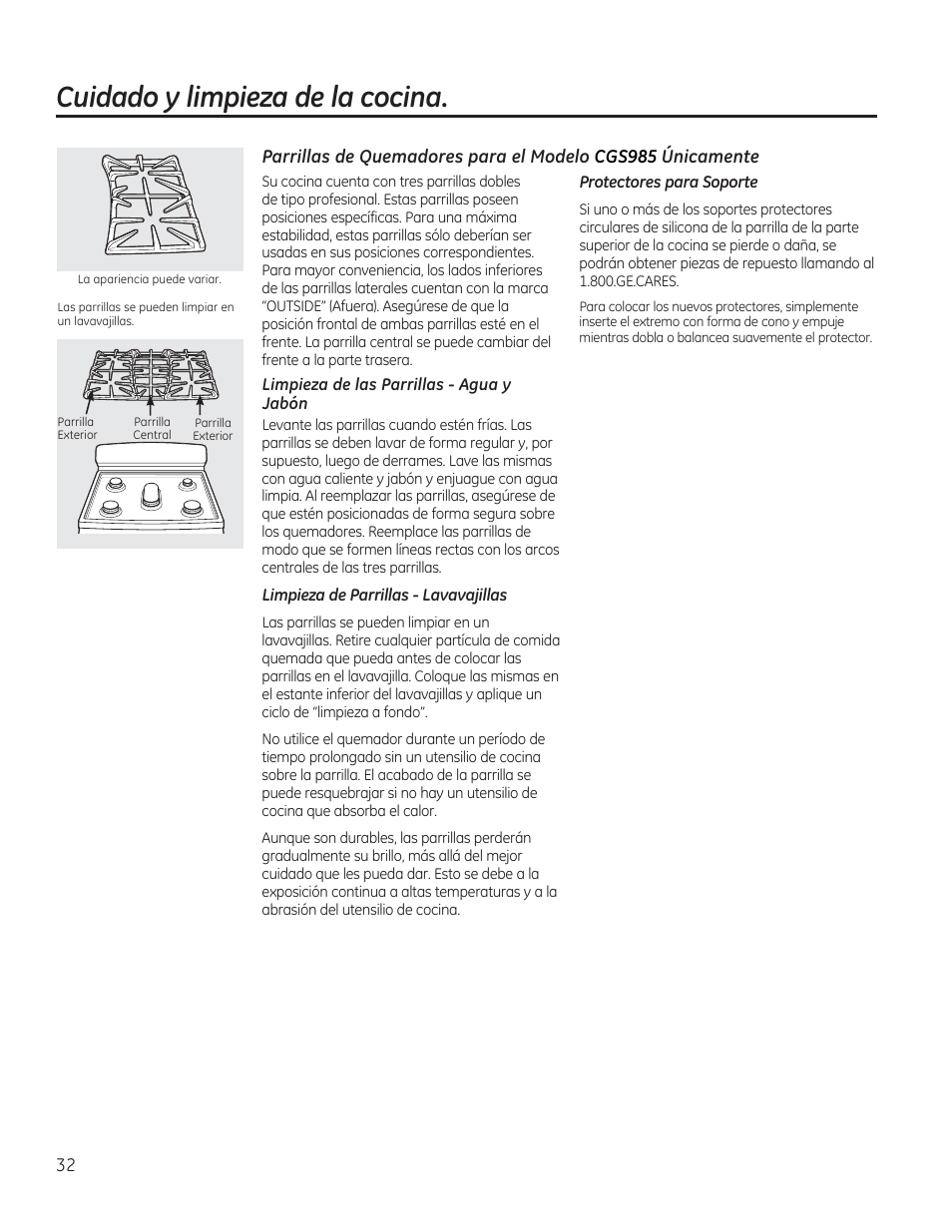Cuidado y limpieza de la cocina | GE CGS990SETSS User Manual | Page 88 / 114