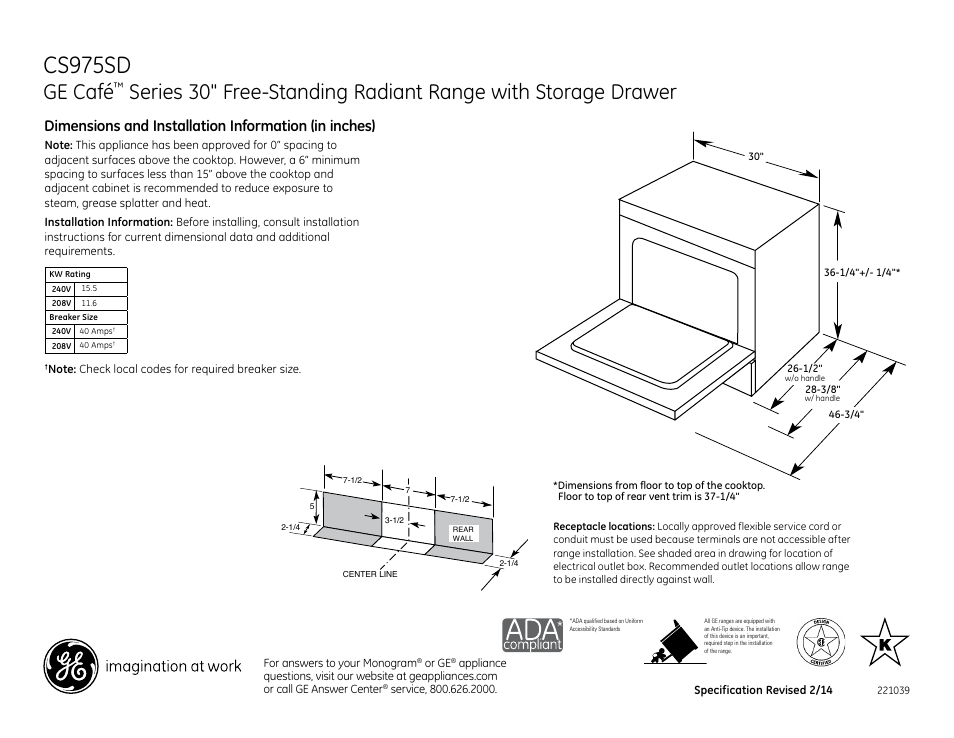 GE CS975SDSS User Manual | 2 pages