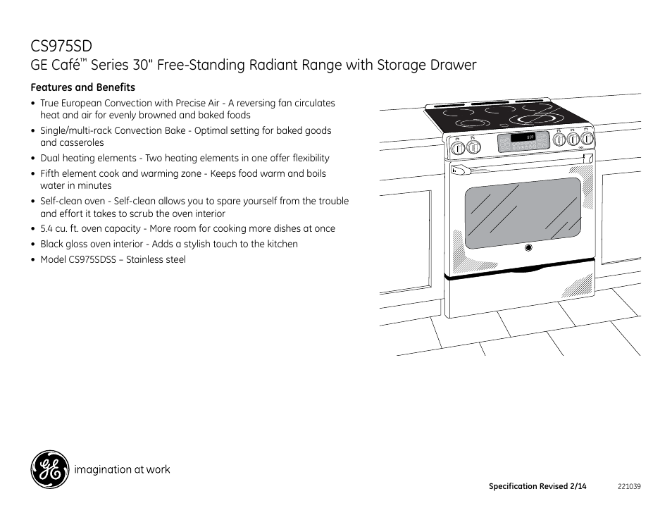 Cs975sdss, Cs975sd, Ge café | Features and benefits | GE CS975SDSS User Manual | Page 2 / 2