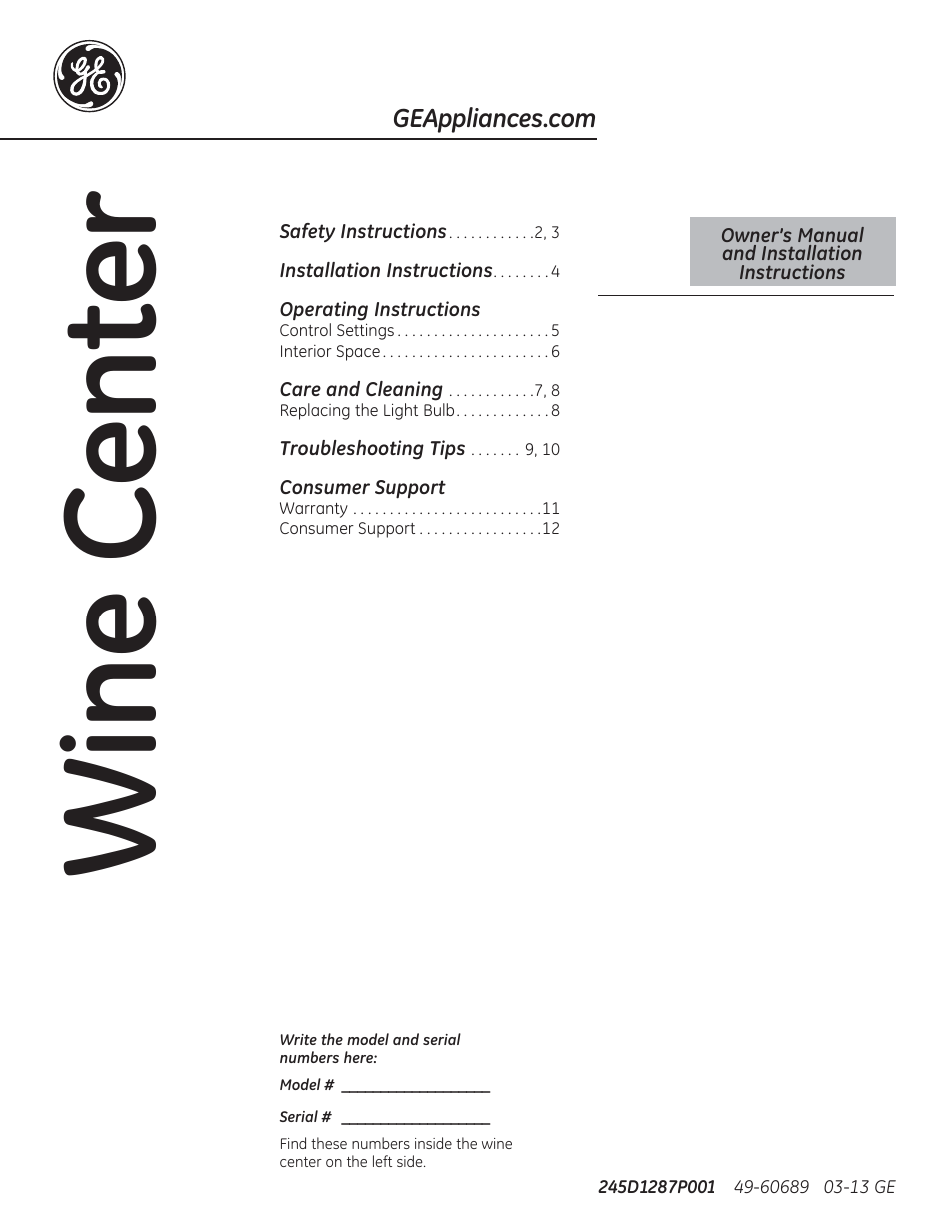 GE GWS04HAESS User Manual | 24 pages