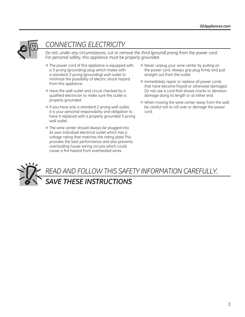 Connecting electricity | GE GWS04HAESS User Manual | Page 3 / 24