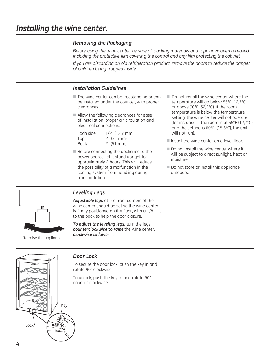 Installing the wine center | GE GWS04HAESS User Manual | Page 4 / 24