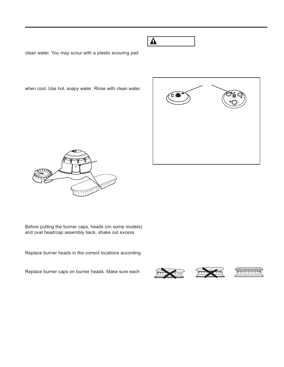 Care and cle aning: cleaning the cook top, Cleaning the cooktop (cont.), Caution | Cleaning the burners | GE C2S985SETSS User Manual | Page 24 / 64