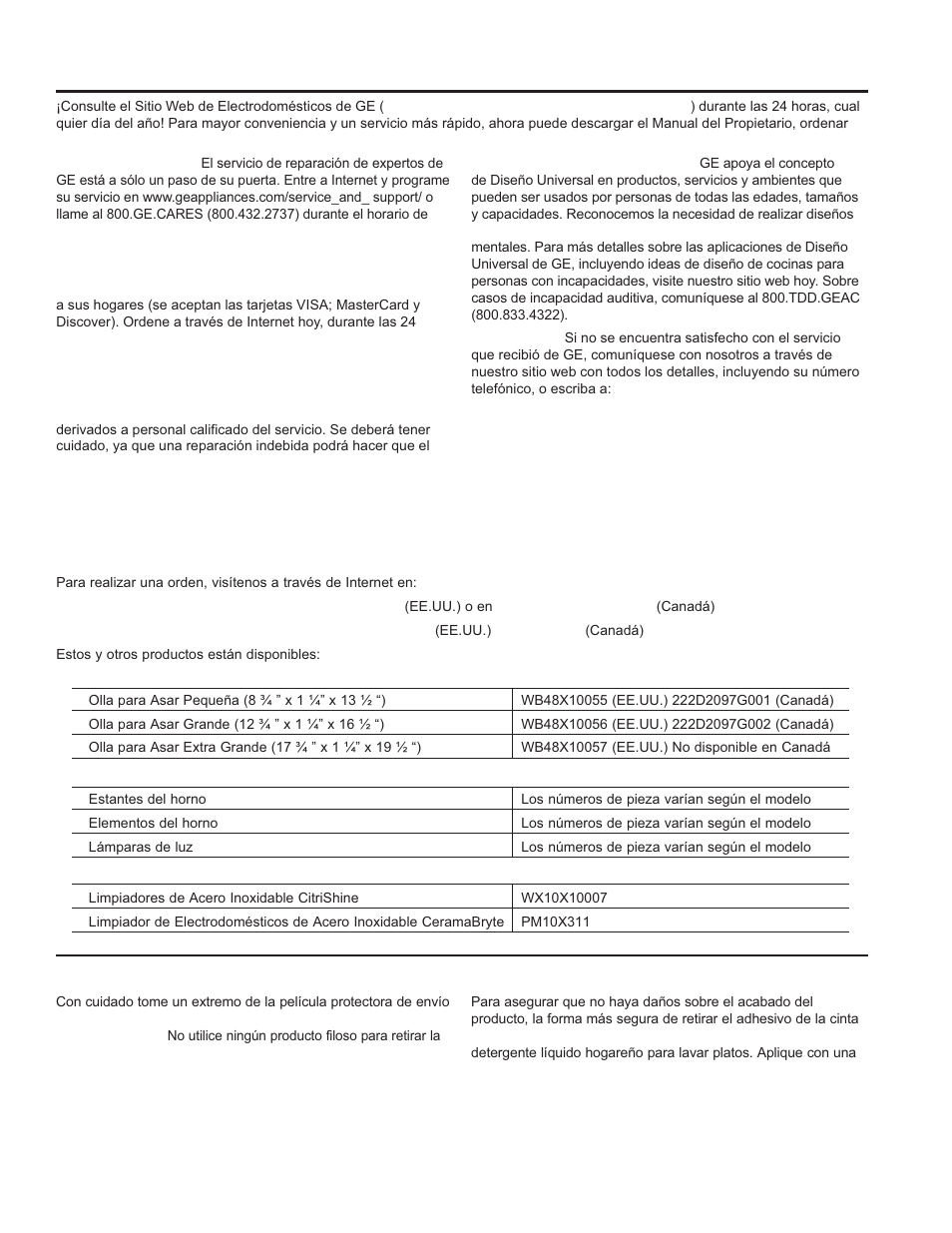 Asistencia / a c cesorios, Accesorios | GE C2S985SETSS User Manual | Page 41 / 64