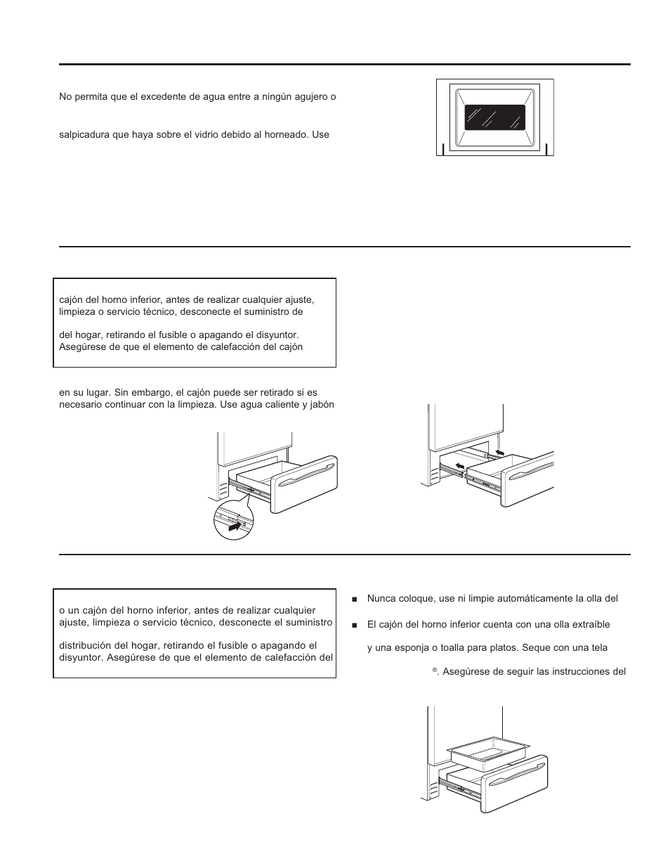 Limpieza de la puerta y el cajón, Para limpiar el interior de la puerta, Olla del cajón extraíble del horno inferior | GE C2S985SETSS User Manual | Page 58 / 64