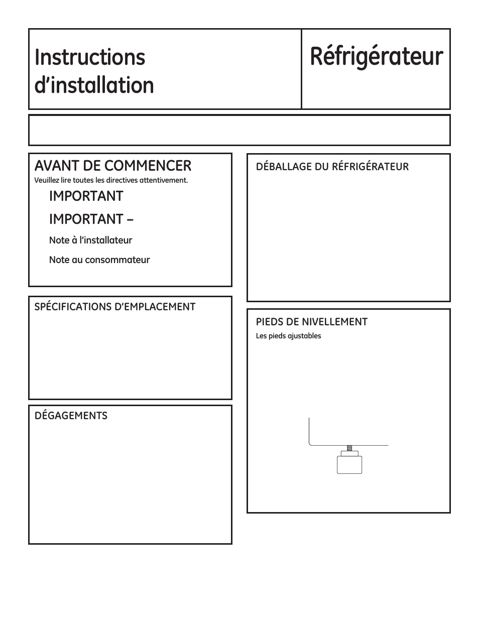 5piuljpudwhxu, Qvwuxfwlrqv, G·lqvwdoodwlrq | GE GML04GAEBS User Manual | Page 19 / 40