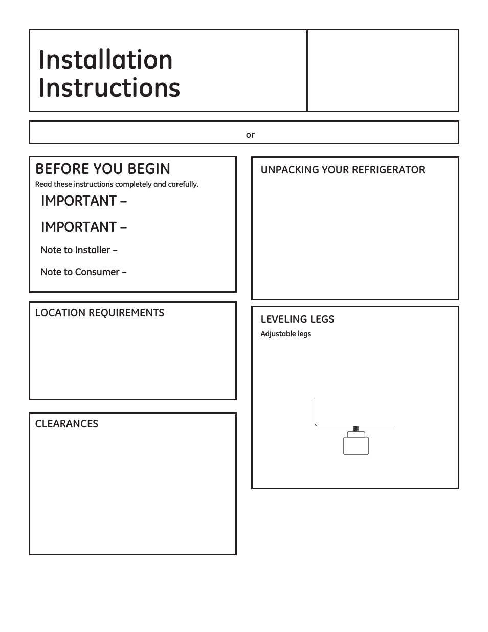 Qvwdoodwlrq refrigerator, Qvwuxfwlrqv | GE GML04GAEBS User Manual | Page 7 / 40