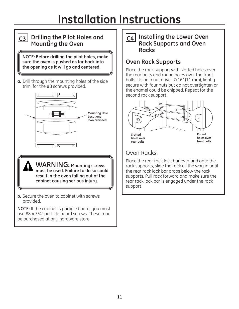 Installation instructions, Warning | GE PT925DNBB User Manual | Page 11 / 28