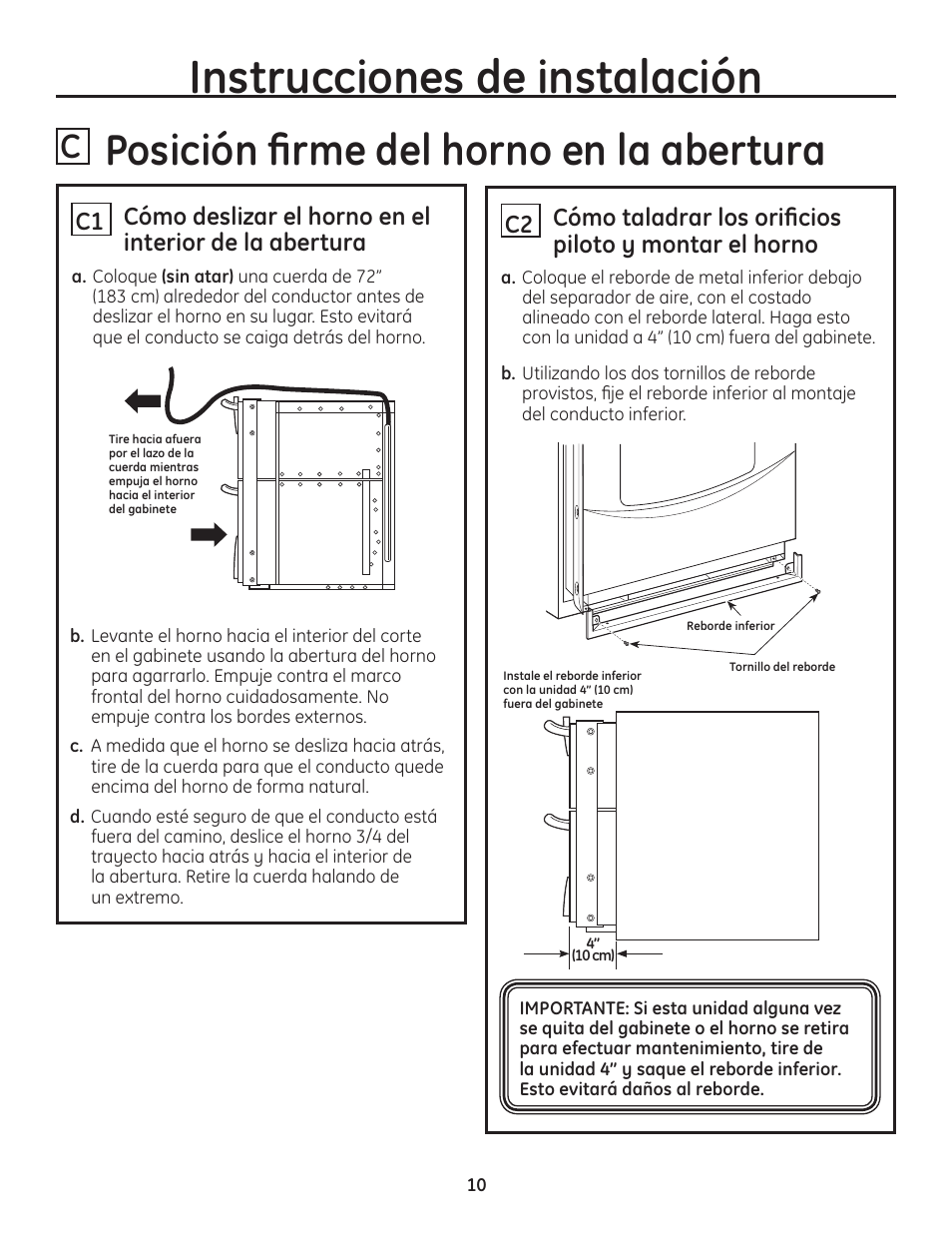 Instrucciones de instalación, Posición firme del horno en la abertura | GE PT925DNBB User Manual | Page 24 / 28