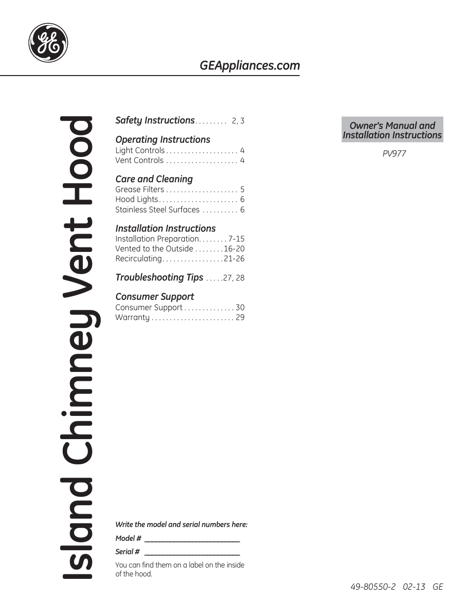 GE PV977NSS User Manual | 60 pages