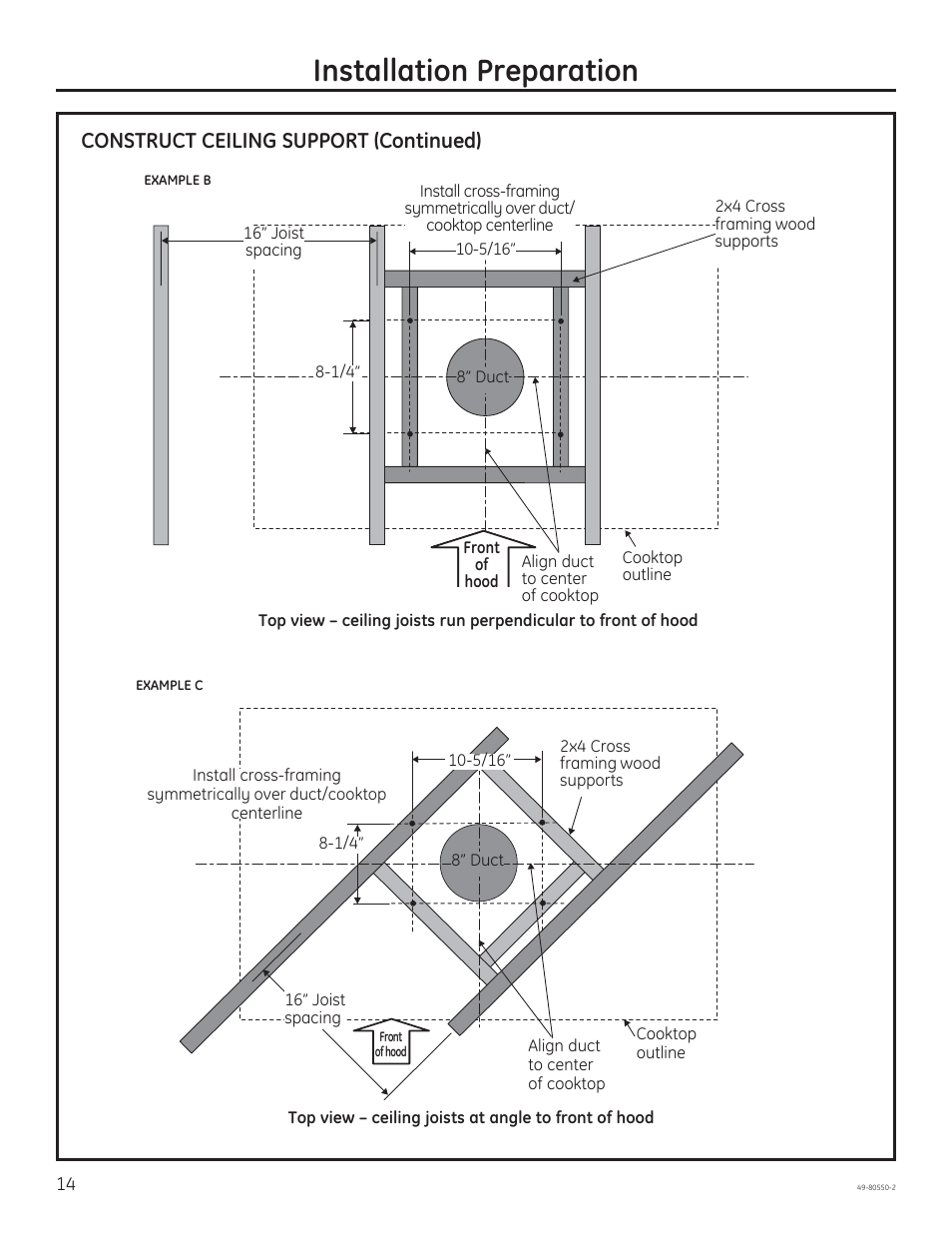 Installation preparation, Construct ceiling support (continued) | GE PV977NSS User Manual | Page 14 / 60