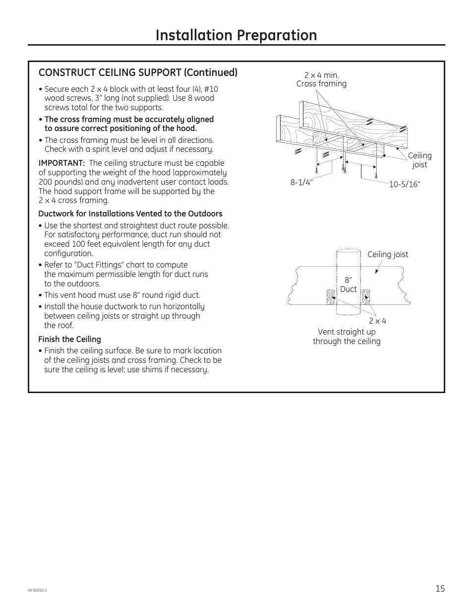 Installation preparation, Construct ceiling support (continued) | GE PV977NSS User Manual | Page 15 / 60