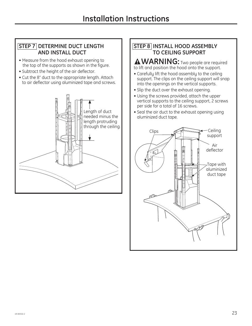 Installation instructions, Warning | GE PV977NSS User Manual | Page 23 / 60