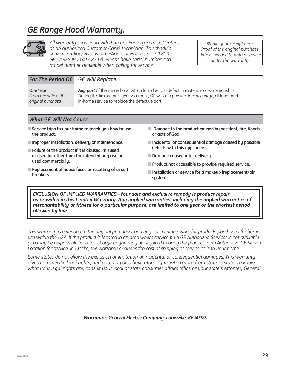 Ge range hood warranty | GE PV977NSS User Manual | Page 29 / 60