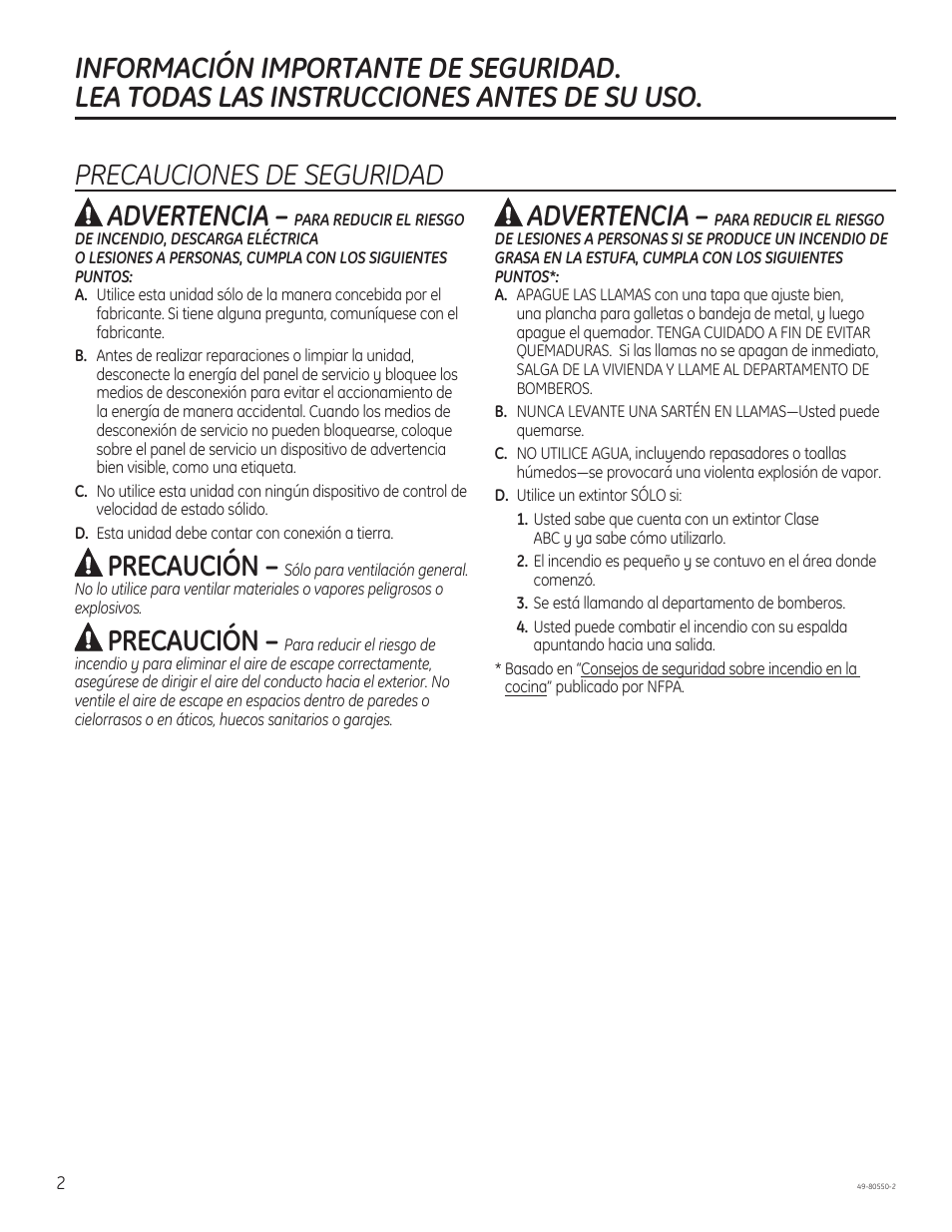 Precaución, Advertencia | GE PV977NSS User Manual | Page 32 / 60