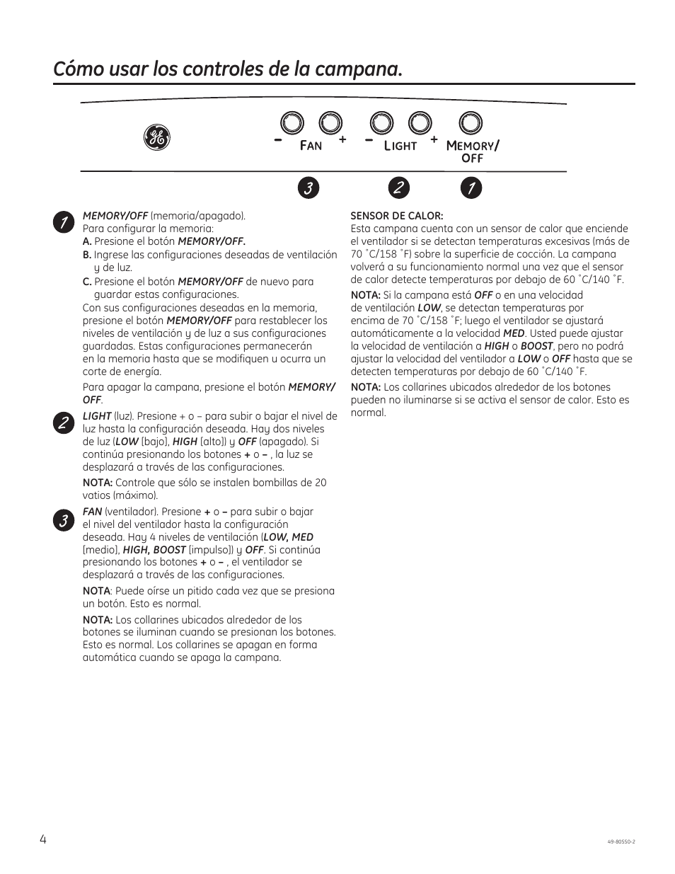 Cómo usar los controles de la campana | GE PV977NSS User Manual | Page 34 / 60