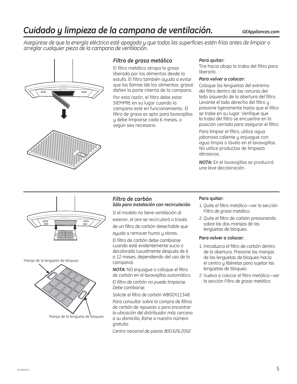 Cuidado y limpieza de la campana de ventilación | GE PV977NSS User Manual | Page 35 / 60