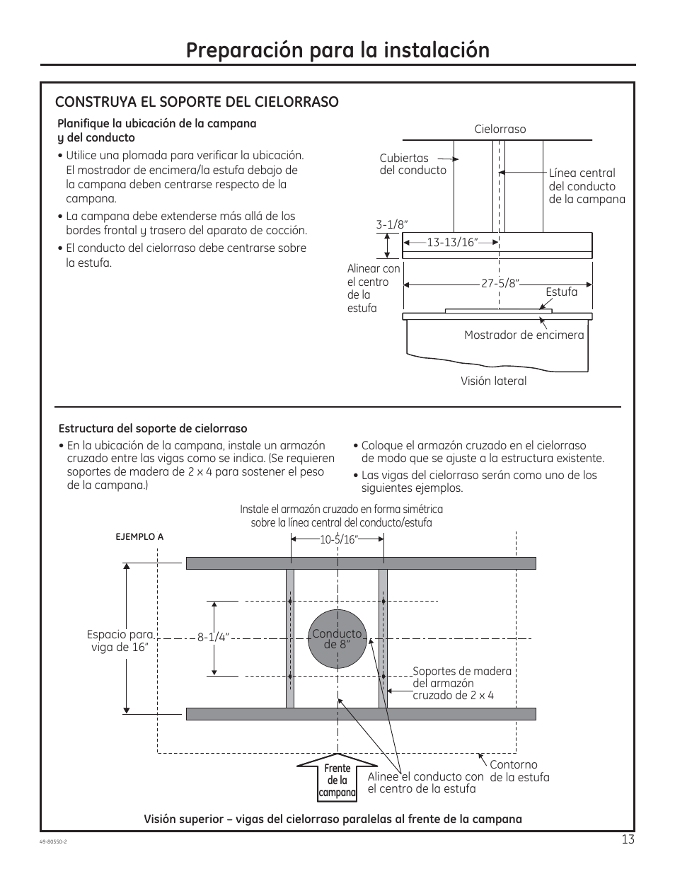 Preparación para la instalación, Construya el soporte del cielorraso | GE PV977NSS User Manual | Page 43 / 60