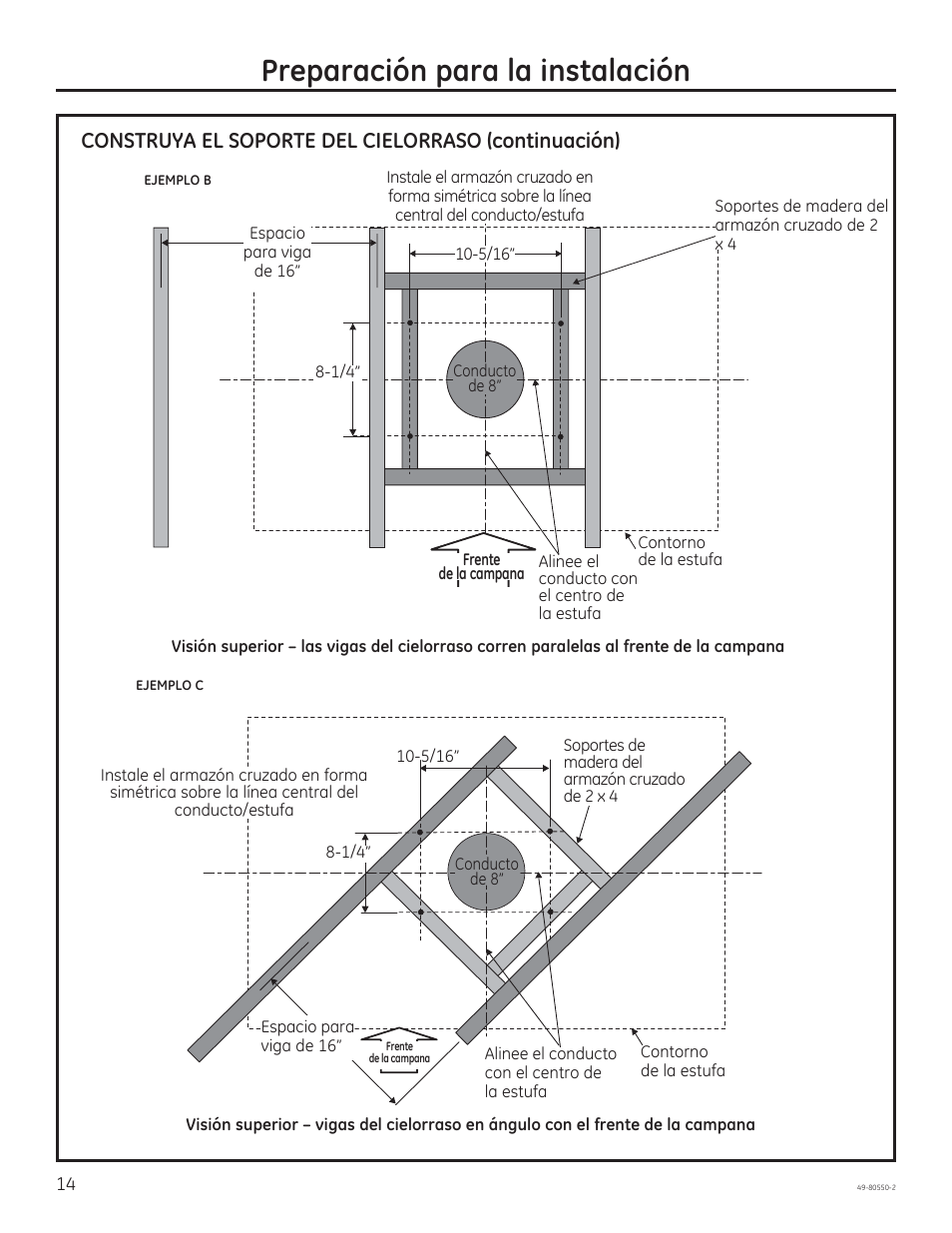 Preparación para la instalación, Construya el soporte del cielorraso (continuación) | GE PV977NSS User Manual | Page 44 / 60