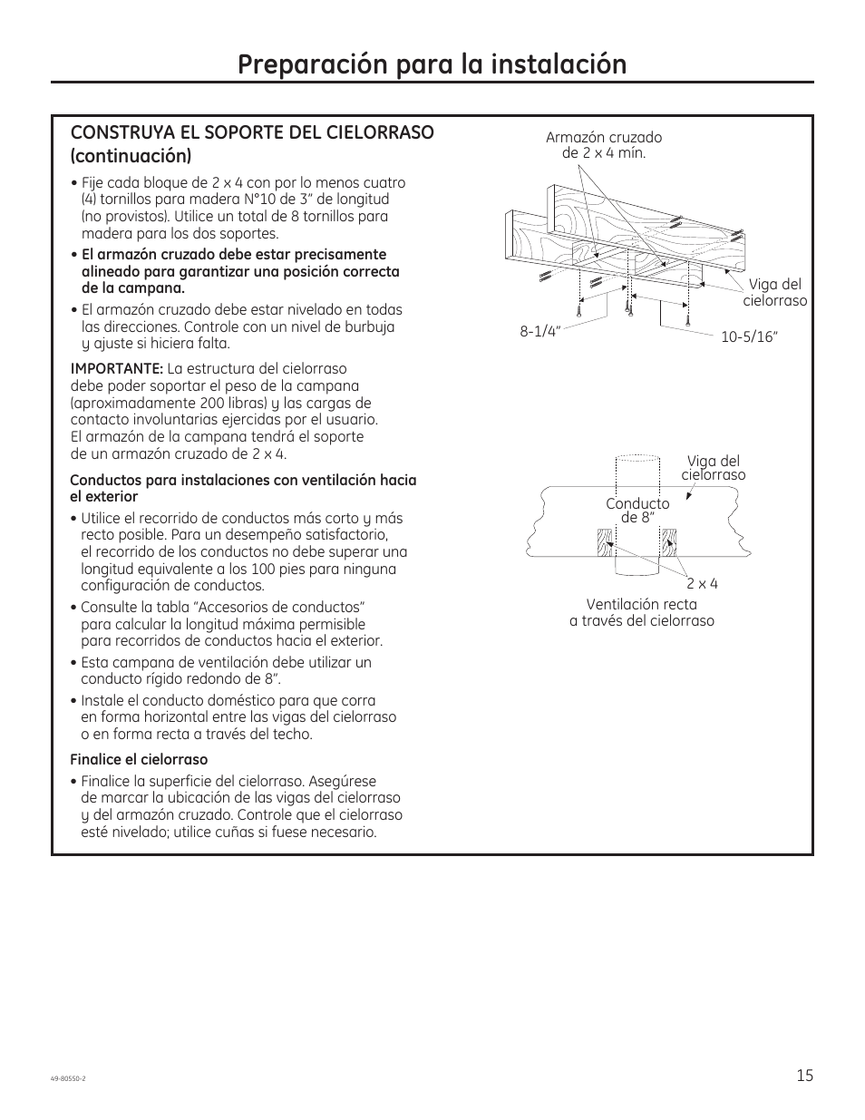 Preparación para la instalación, Construya el soporte del cielorraso (continuación) | GE PV977NSS User Manual | Page 45 / 60