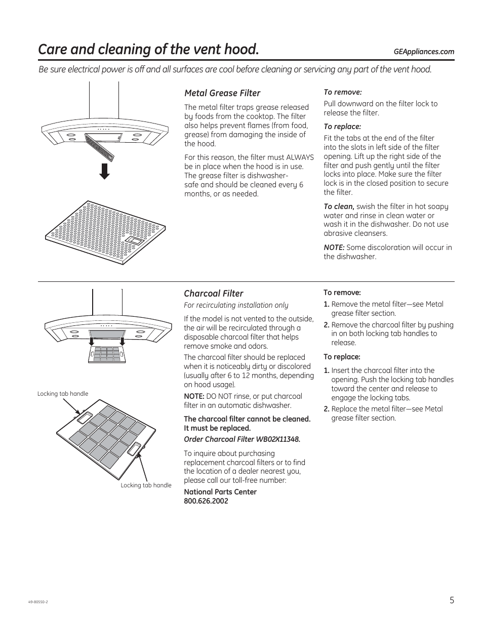 Care and cleaning of the vent hood | GE PV977NSS User Manual | Page 5 / 60