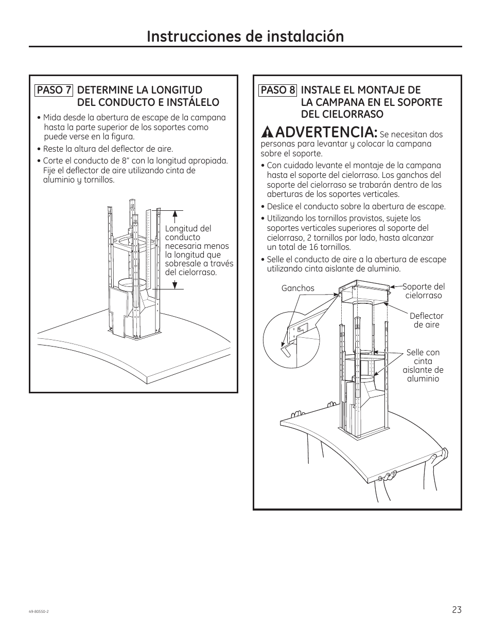 Instrucciones de instalación, Advertencia | GE PV977NSS User Manual | Page 53 / 60