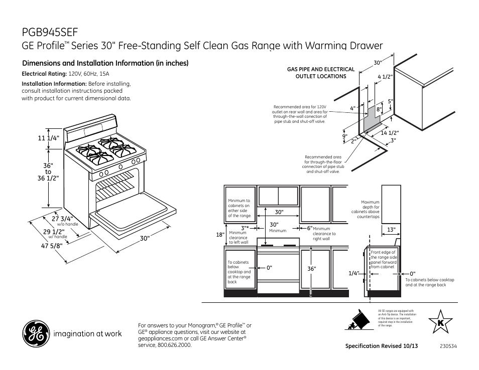 GE PGB945SEFSS User Manual | 2 pages