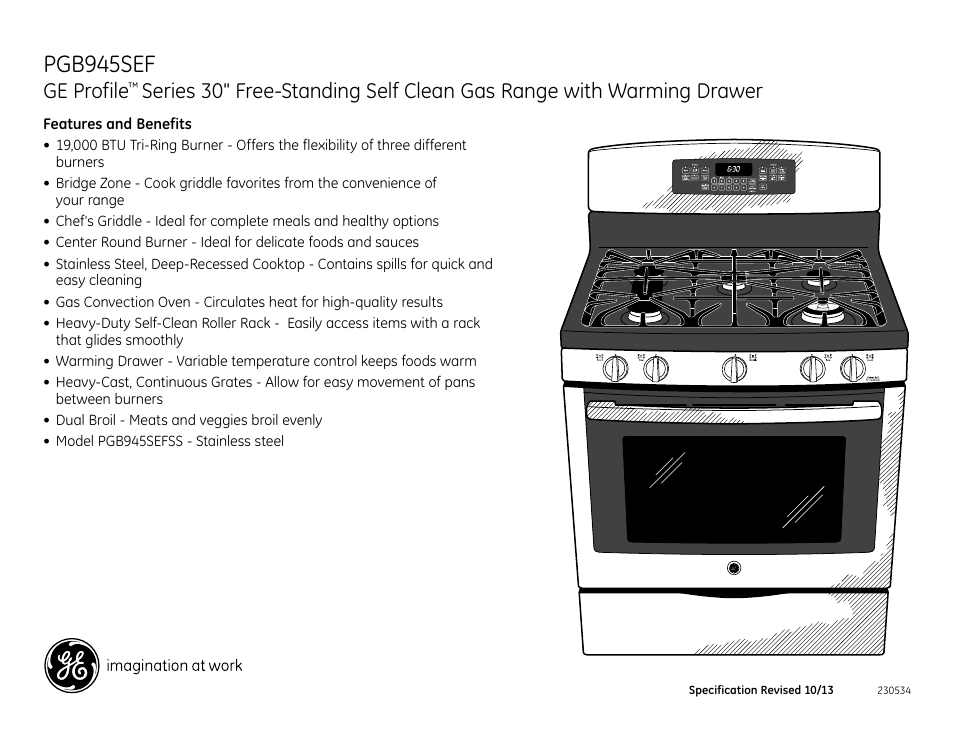 Pgb945sef, Ge profile | GE PGB945SEFSS User Manual | Page 2 / 2