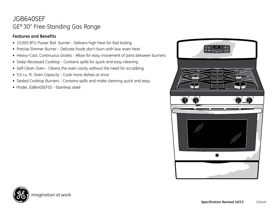 Jgb640sef, 30" free-standing gas range | GE JGB640SEFSS User Manual | Page 2 / 2