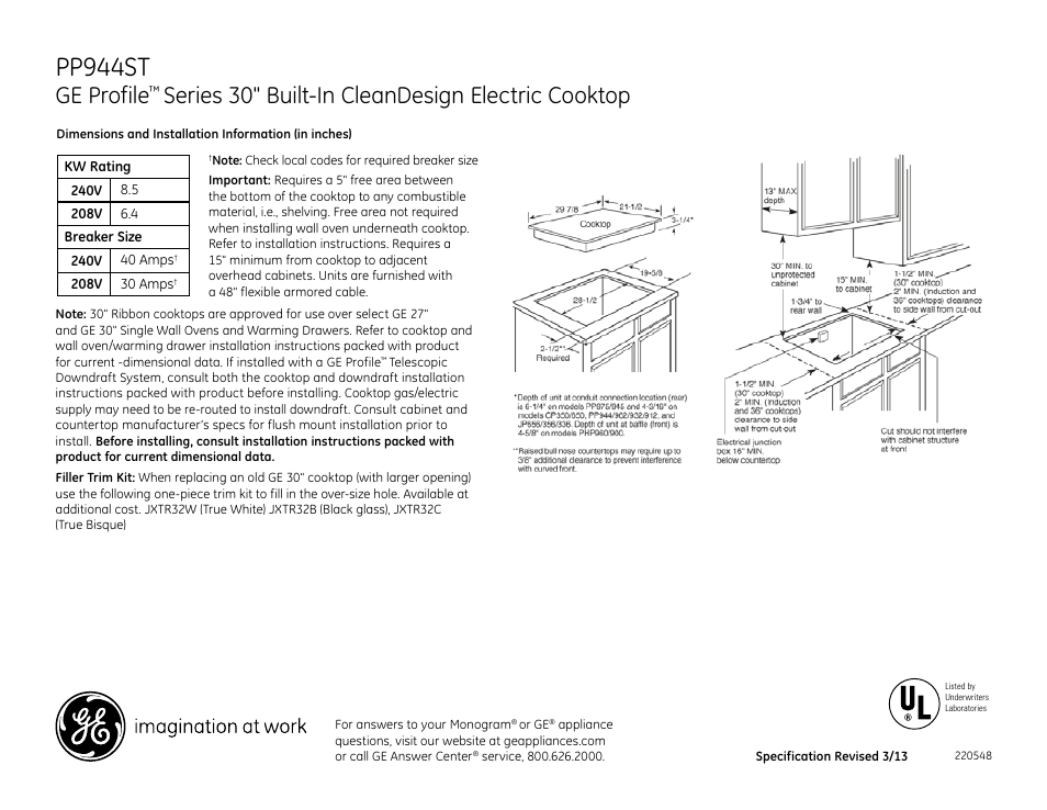 GE PP944STSS User Manual | 2 pages