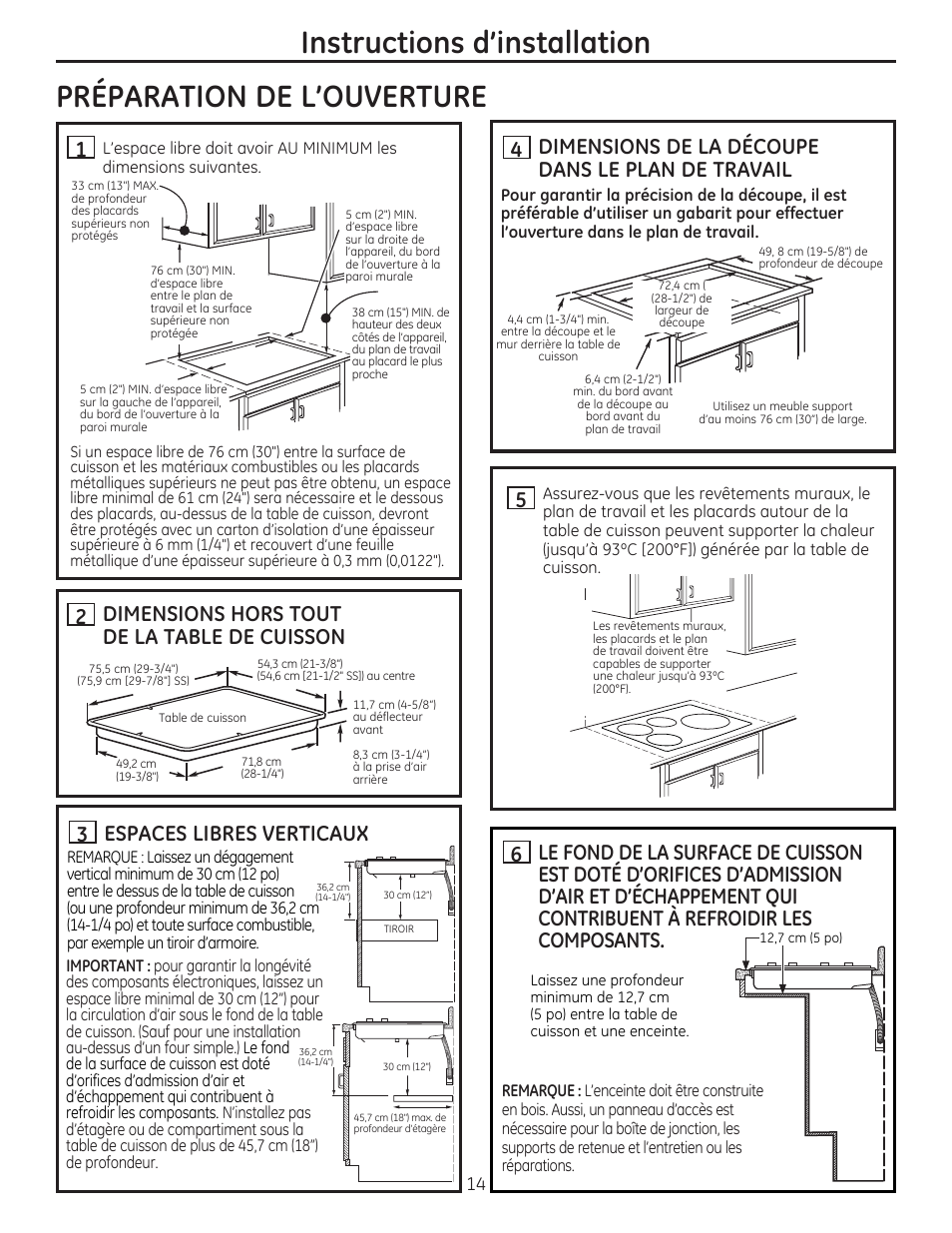 Preparation de l'ouverture, Instructions d'installation | GE PHP900SMSS User Manual | Page 14 / 32