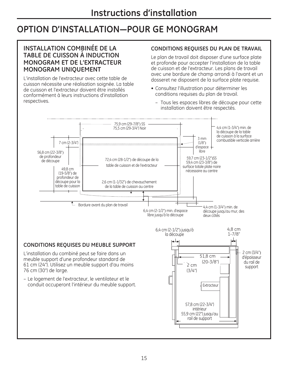 Option d'installation-pour ge monogram, Instructions d'installation | GE PHP900SMSS User Manual | Page 15 / 32